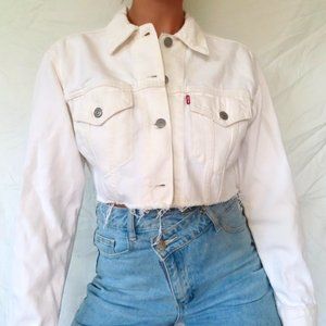 LEVIS WHITE CROPPED DENIM JACKET JEAN SIZE SMALL